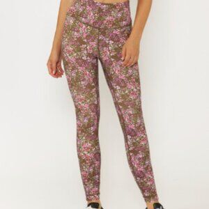 NEW Leggings by Cream Yoga. Brown base with pink cherry blossom print